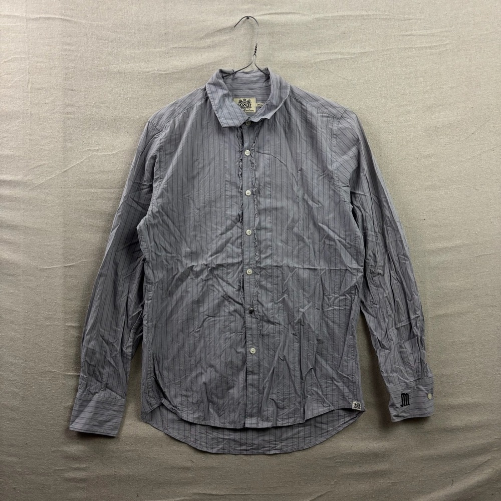 Juicy Couture Button Down Shirt‎ Womens M Grey Pinstripe Ruffle Skull Detail